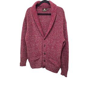 VTG High Sierra Red & Gray Shawl Collar Chunky Knit Cardigan Sweater Men L Wool